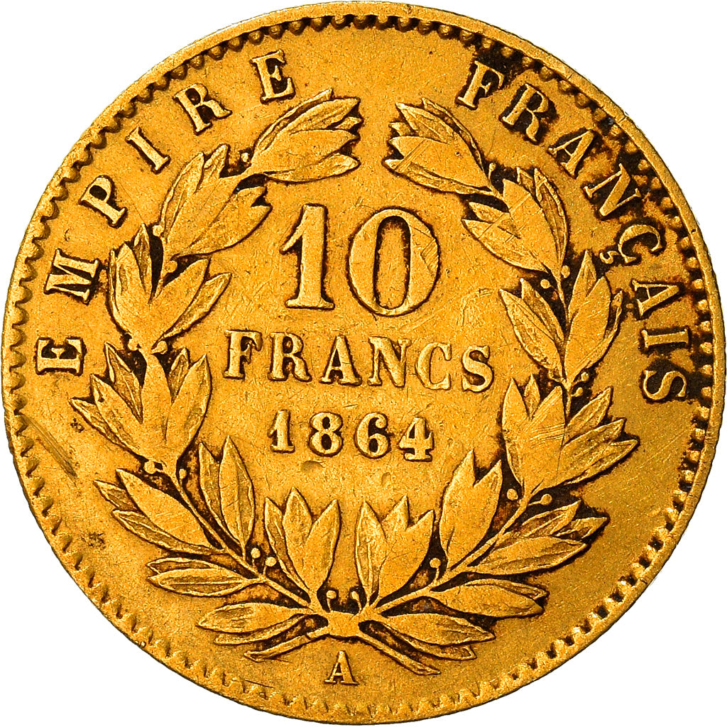 Coin, France, Napoleon III, 10 Francs, 1864, Paris, VF(30-35), Gold, KM:800.1