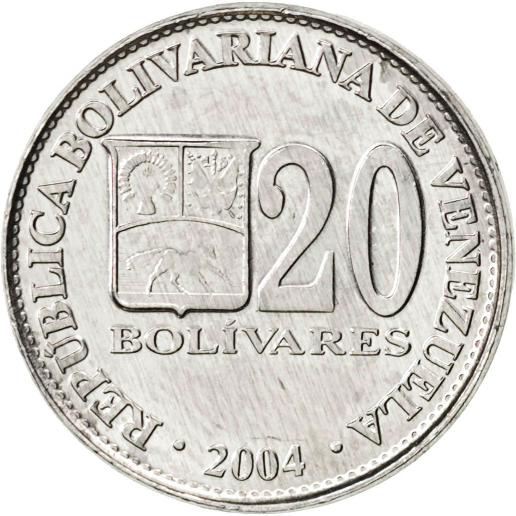 VENEZUELA, 20 Bolivares, 2004, Maracay, KM #81a.2, MS(63), Aluminum-Zinc, 20,...