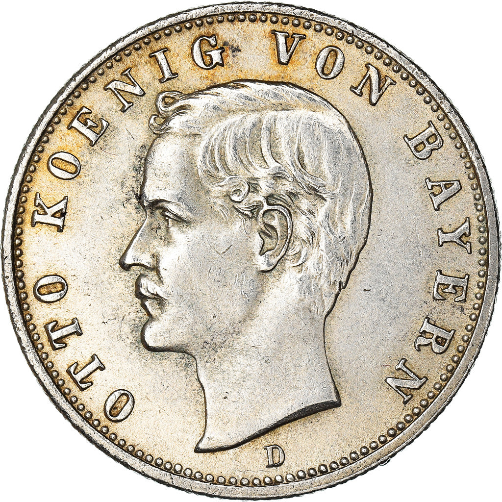 Coin, German States, BAVARIA, Otto, 2 Mark, 1908, Munich, AU(55-58), Silver