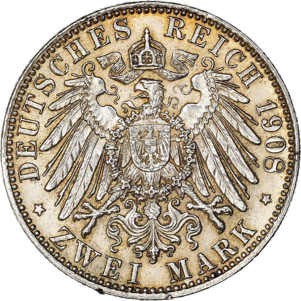 Coin, German States, BAVARIA, Otto, 2 Mark, 1908, Munich, AU(55-58), Silver