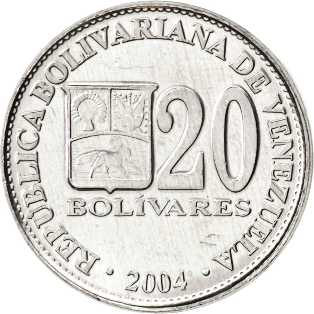 VENEZUELA, 20 Bolivares, 2004, Maracay, KM #81a.2, MS(63), Aluminum-Zinc, 20,...