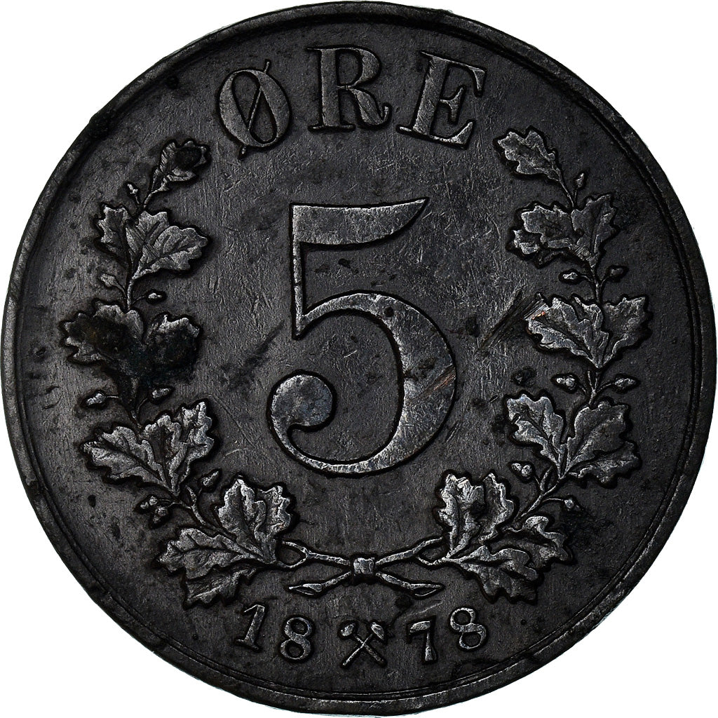Moneda, Noruega, 5 Öre, 1878, MBC, Bronce, KM:349