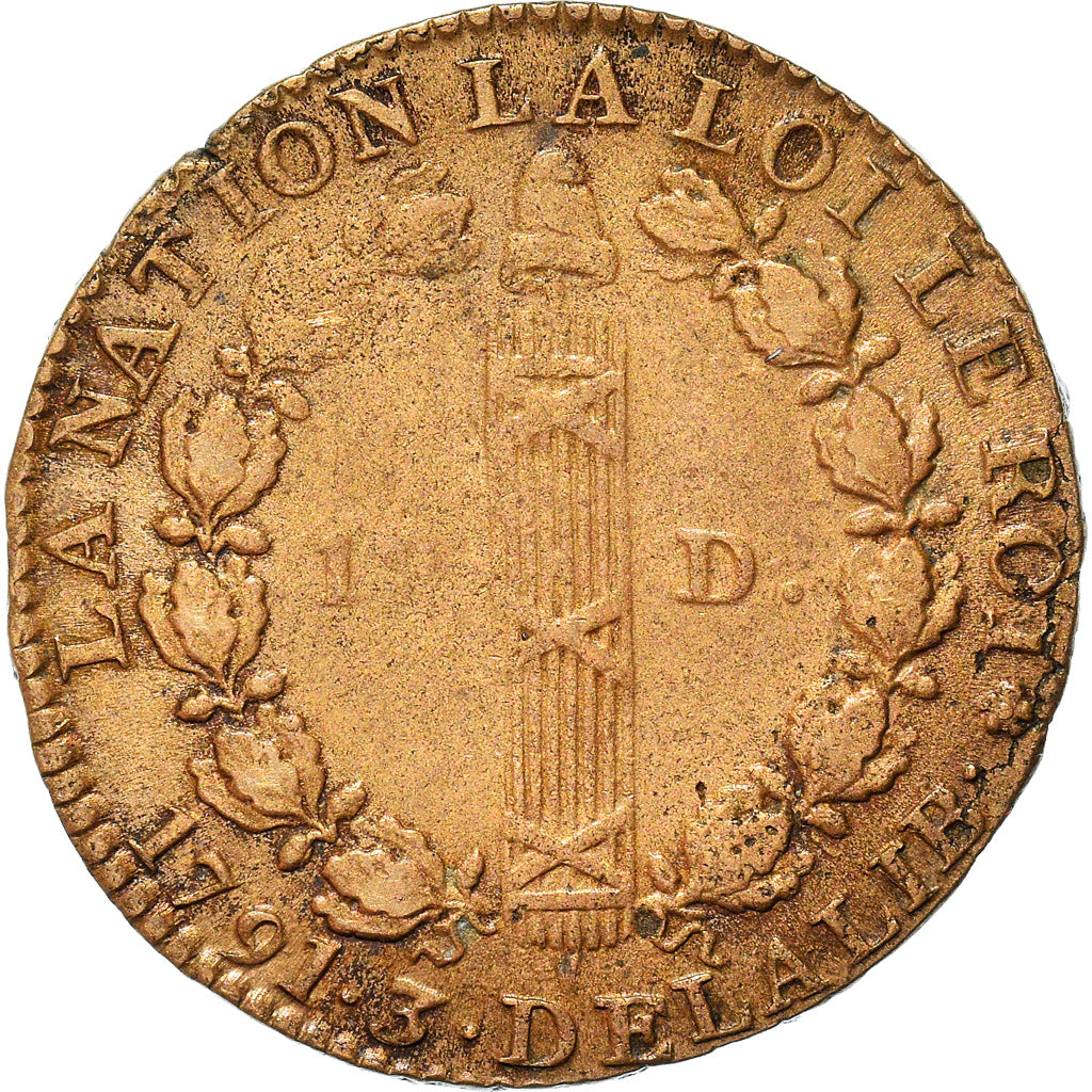 Moneda, Francia, Louis XVI, 12 Deniers, 1791, Paris, MBC+, Bronce, Gadoury:15