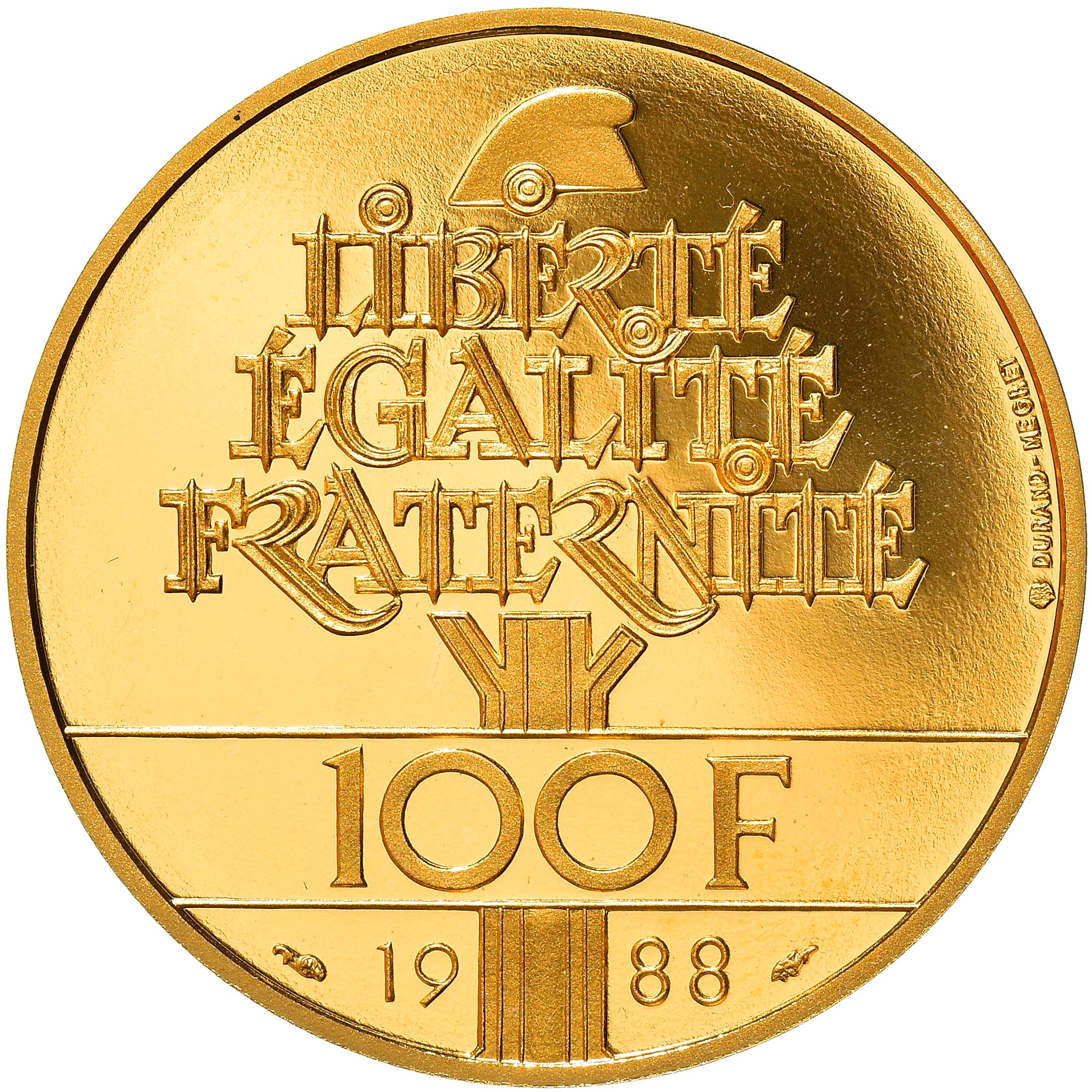 Coin, France, Fraternité, 100 Francs, 1988, Proof, MS(65-70), Gold, KM:966b