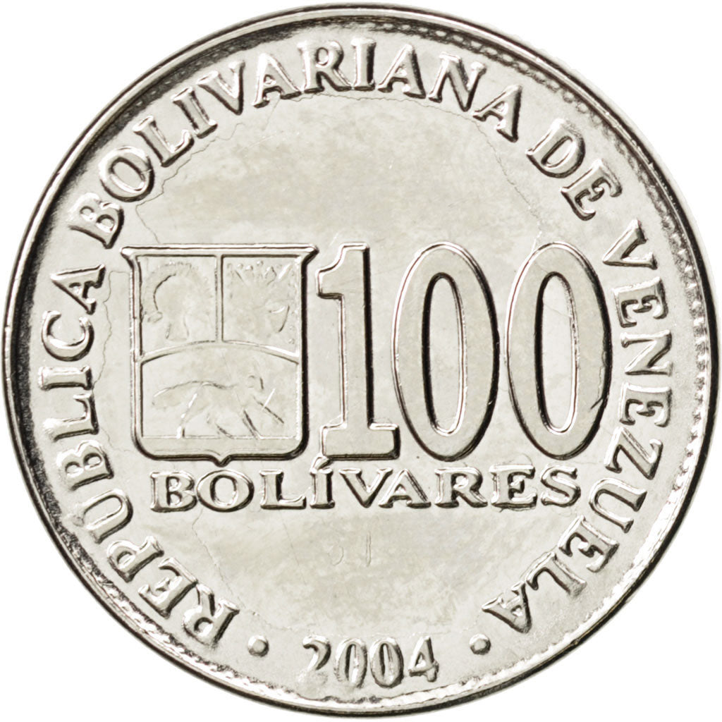 Coin, Venezuela, 100 Bolivares, 2004, MS(63), Nickel Clad Steel, KM:83