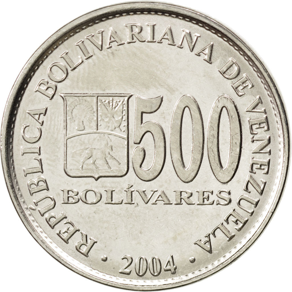VENEZUELA, 500 Bolivares, 2004, Maracay, KM #94, MS(63), Nickel Plated Steel,...