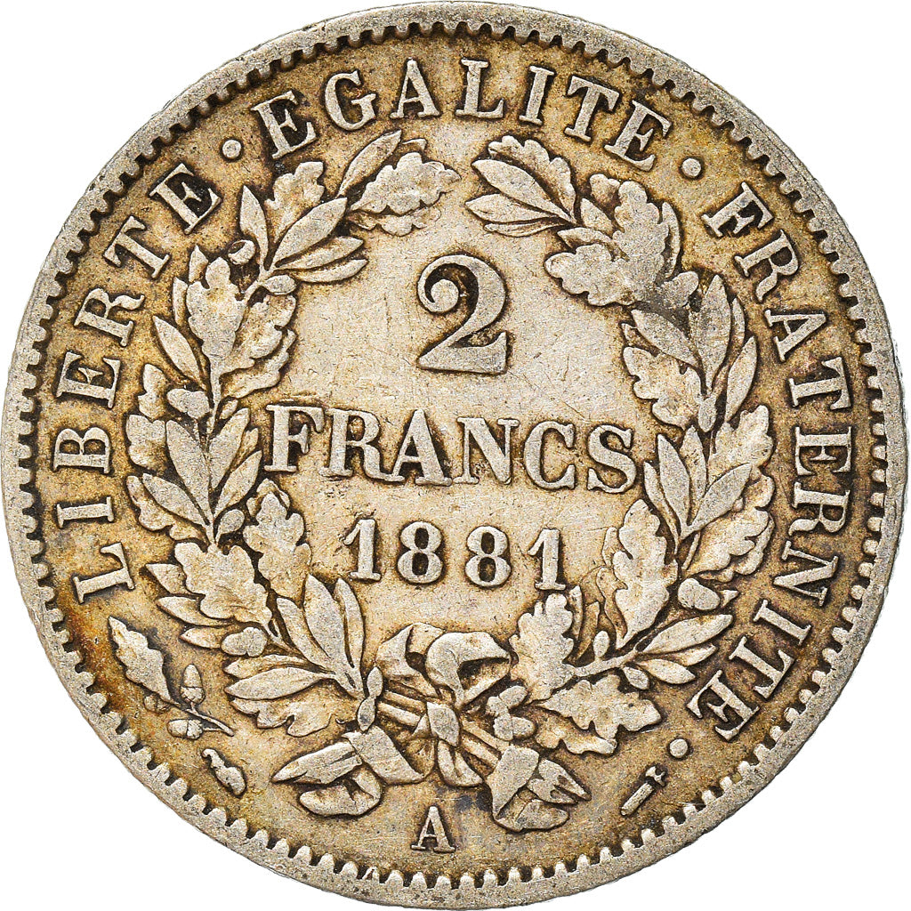 Coin, France, Cérès, 2 Francs, 1881, Paris, EF(40-45), Silver, KM:817.1