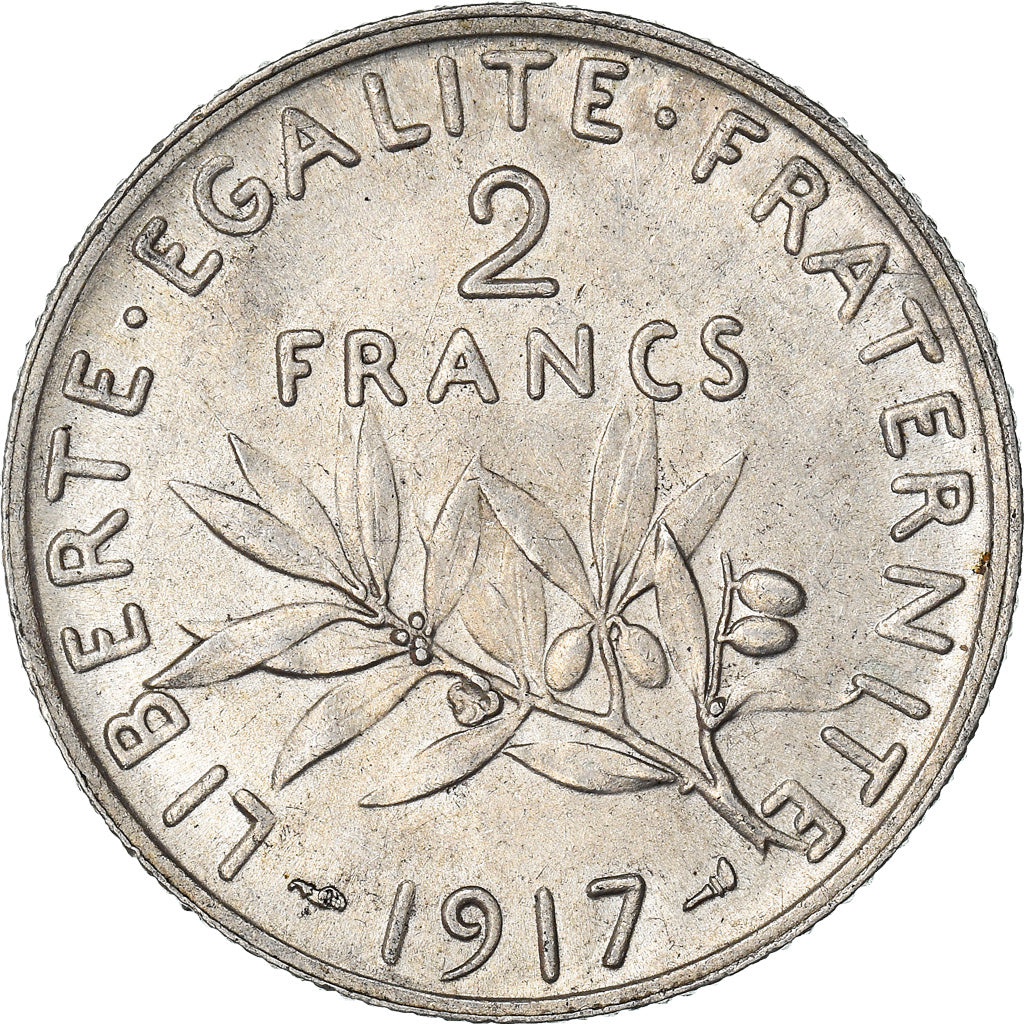 Coin, France, Semeuse, 2 Francs, 1917, Paris, MS(60-62), Silver, KM:845.1