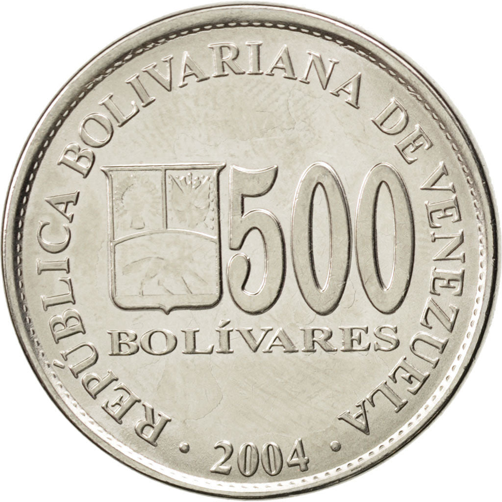 VENEZUELA, 500 Bolivares, 2004, Maracay, KM #94, MS(63), Nickel Plated Steel,...