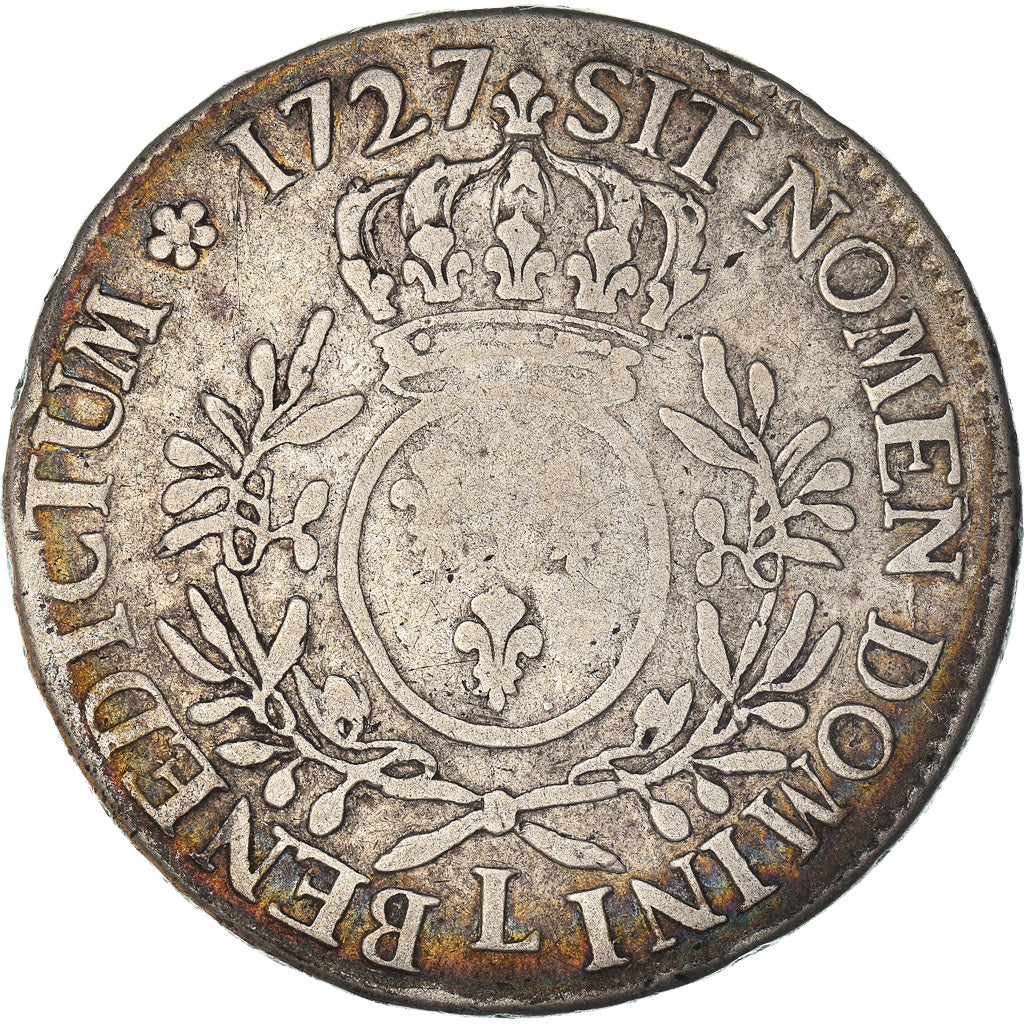 Moeda, França, Louis XV, Ecu aux branches d'olivier, 1727, Bayonne, VF(20-25)