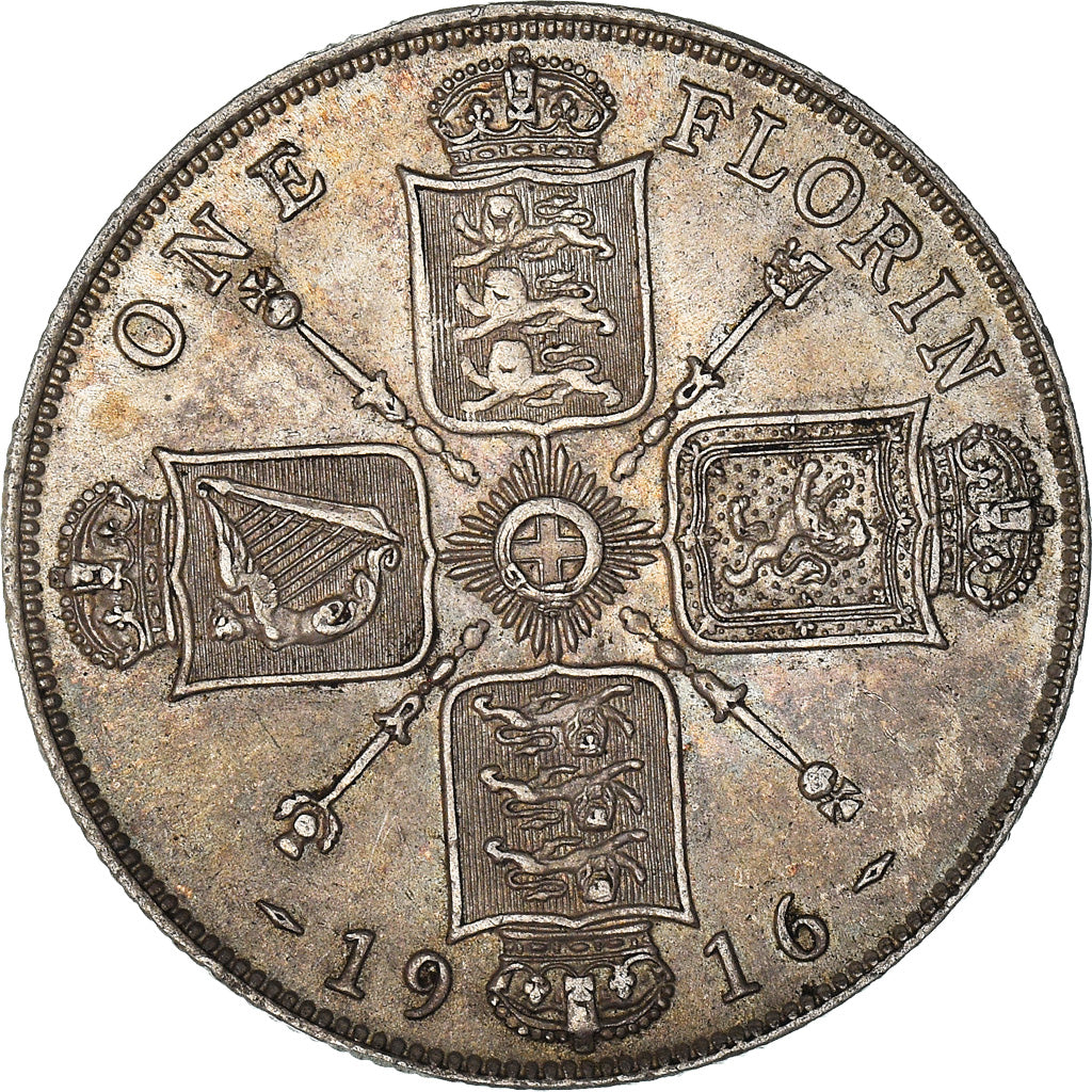 Münze, Großbritannien, George V, Florin, Two Shillings, 1916, SS+, Silber