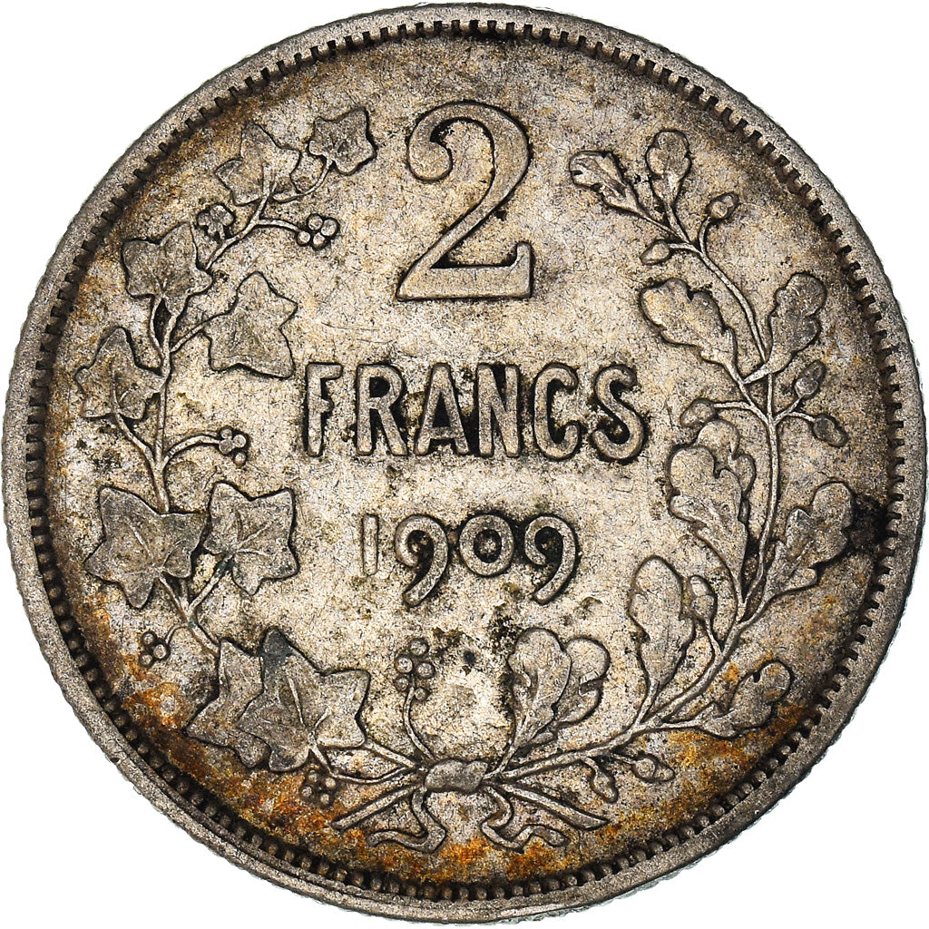 Coin, Belgium, 2 Francs, 2 Frank, 1909, VF(30-35), Silver, KM:58.1