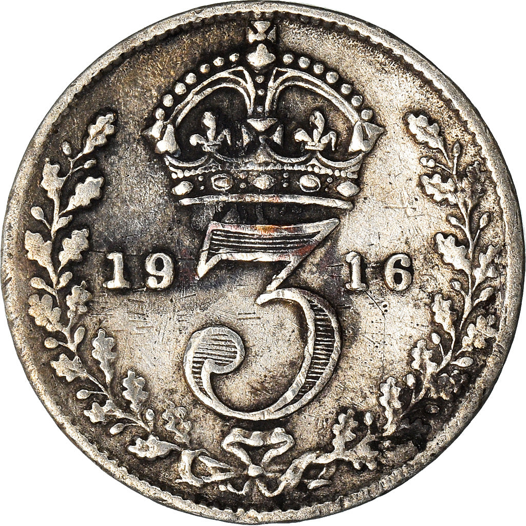 Coin, Great Britain, George V, 3 Pence, 1916, VF(20-25), Silver, KM:813