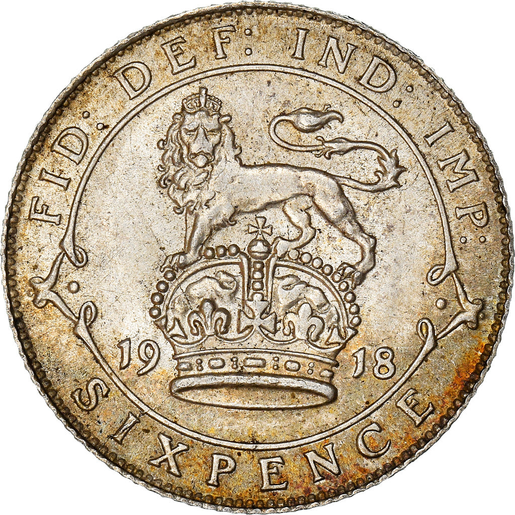 Coin, Great Britain, George V, 6 Pence, 1918, AU(55-58), Silver, KM:815
