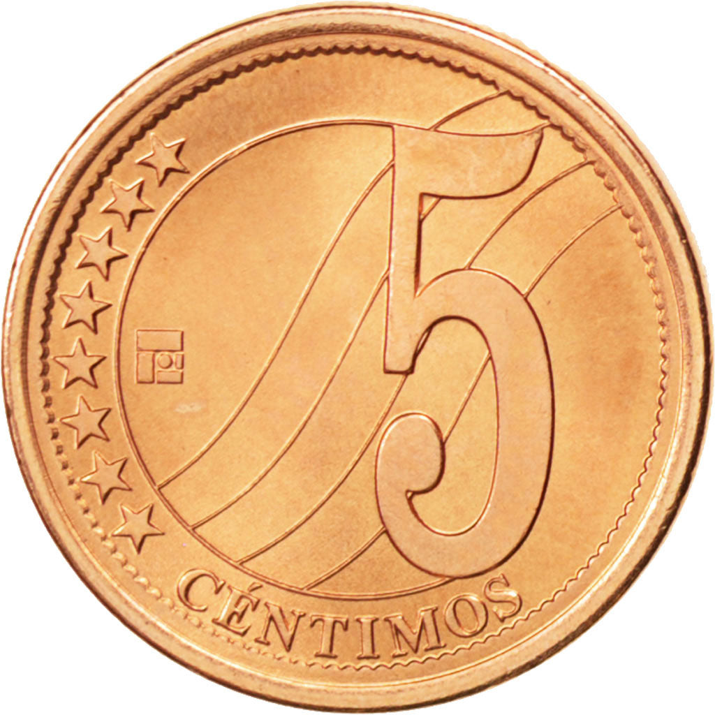 Coin, Venezuela, 5 Centimos, 2007, MS(63), Copper Plated Steel, KM:88