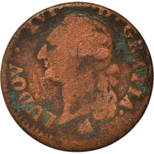 Coin, France, Louis XVI, Sol à l'Ecu, 1791, Rouen, F(12-15), Copper