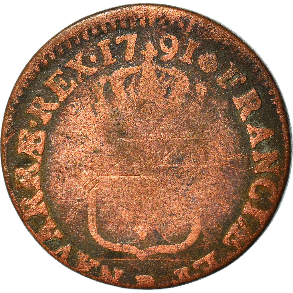 Münze, Frankreich, Louis XVI, Sol à l'Ecu, 1791, Rouen, SGE+, Kupfer
