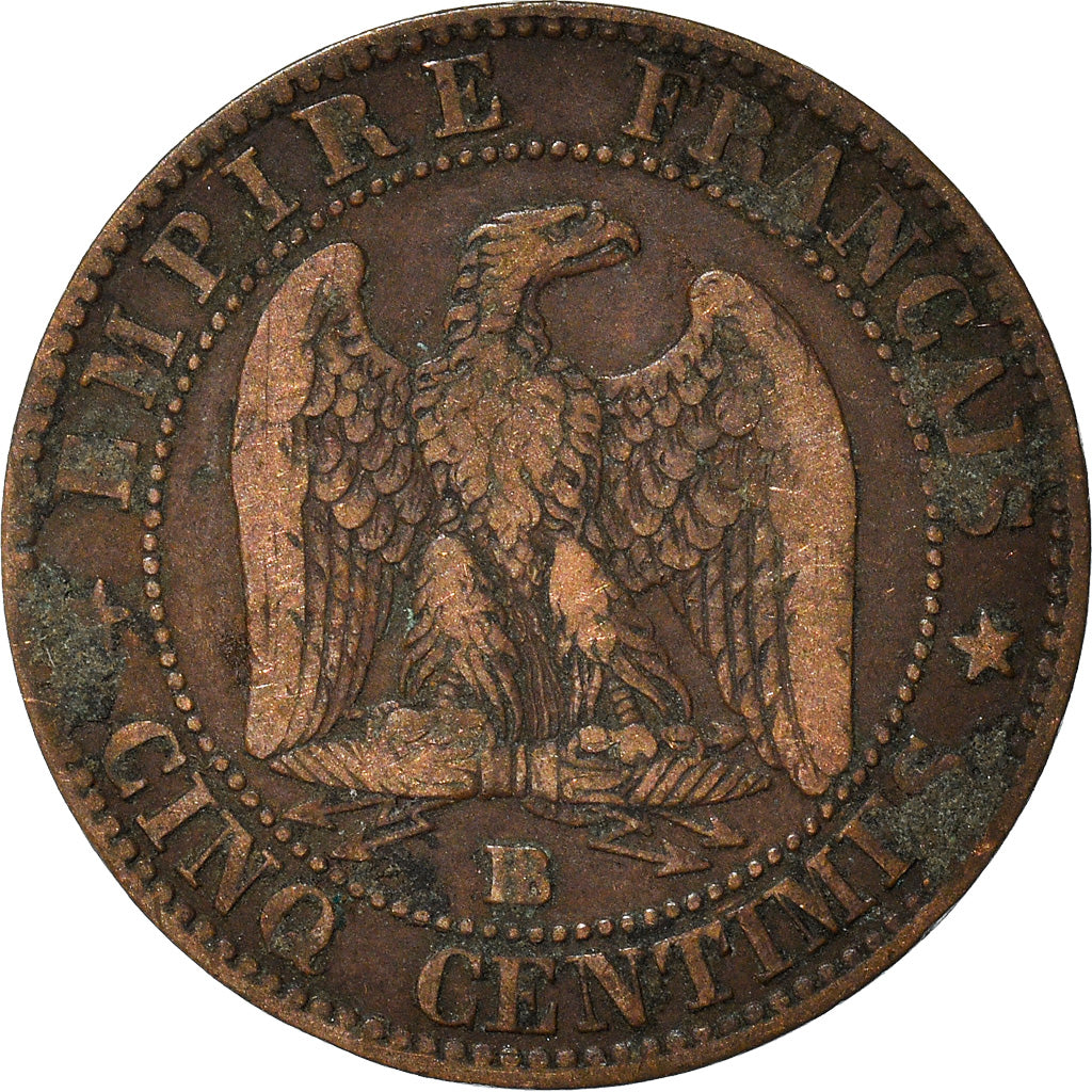 Moneta, Francia, Napoleon III, 5 Centimes, 1853, Strasbourg, MB+, Bronzo