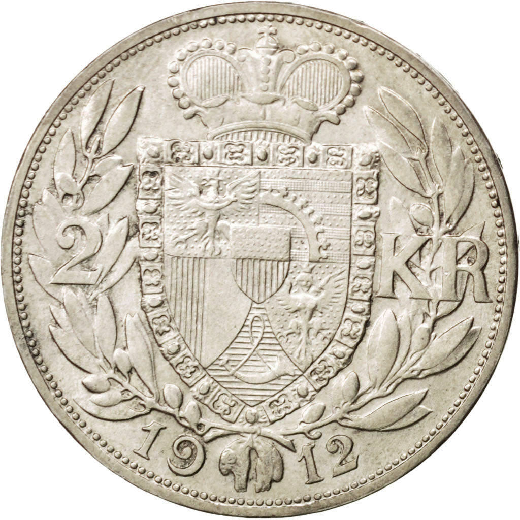 LIECHTENSTEIN, 2 Kronen, 1912, KM #3, MS(60-62), Silver, 27, 10.02