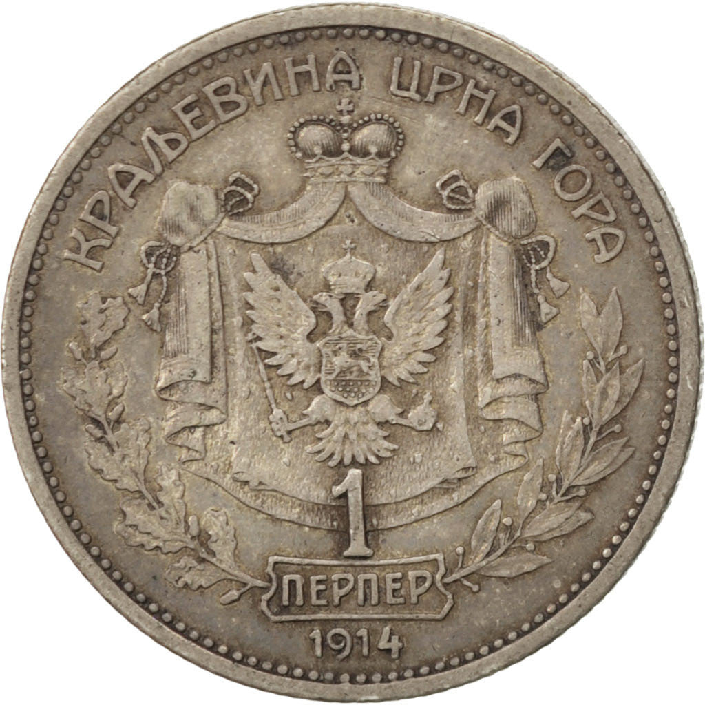 Moneda, Montenegro, Nicholas I, Perper, 1914, MBC, Plata, KM:14