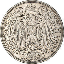 Coin, GERMANY - EMPIRE, Wilhelm II, 25 Pfennig, 1909, Karlsruhe, AU(55-58)