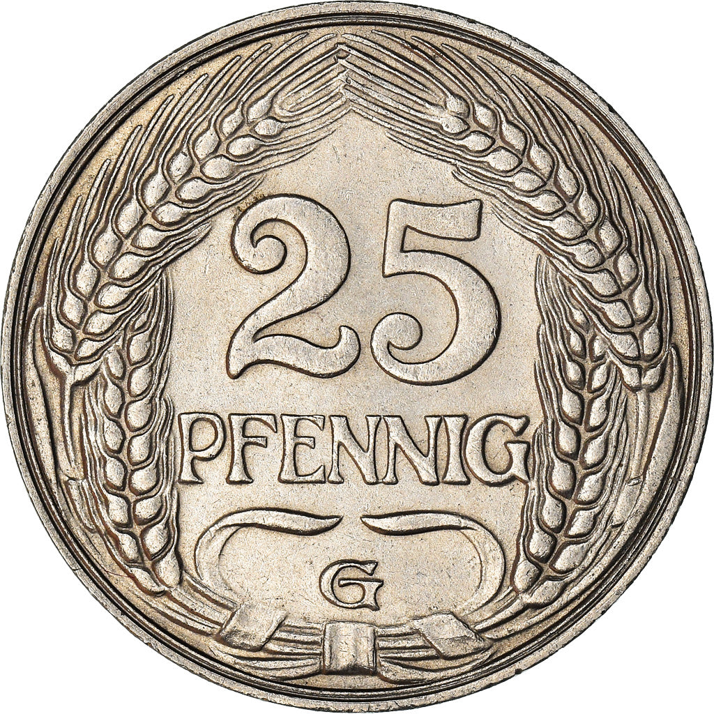 Coin, GERMANY - EMPIRE, Wilhelm II, 25 Pfennig, 1909, Karlsruhe, AU(55-58)