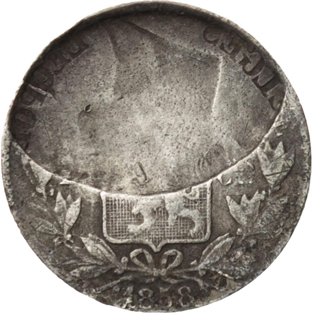 BELGIUM, 20 Centimes, 1858, KM #19, VF(30-35), Silver, 15, 0.93