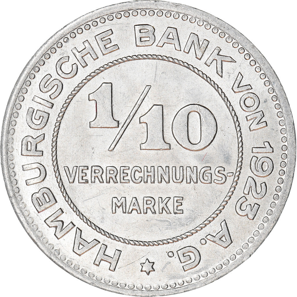 Monnaie, Etats allemands, Hamburg, 1/10 Verrechnungsmarke, 1923, SUP+, Aluminium