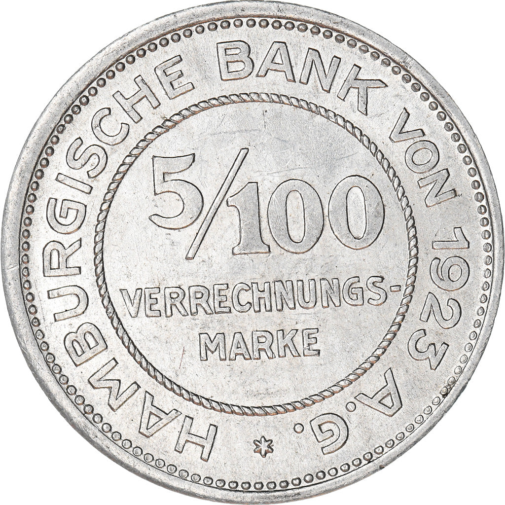Coin, German States, Hamburg, 5/100 Verrechnungsmarke, 1923, AU(55-58), Aluminum