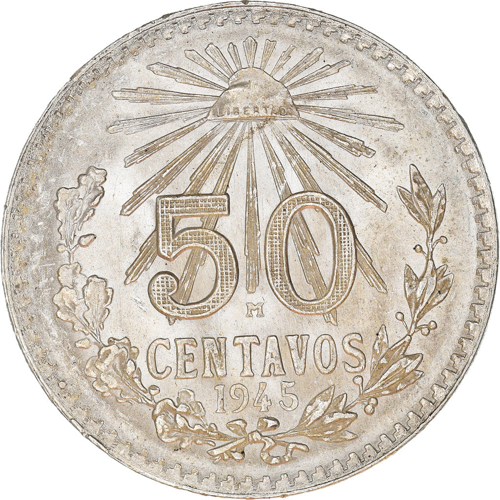 Coin, Mexico, 50 Centavos, 1945, Mexico City, MS(60-62), Silver, KM:447