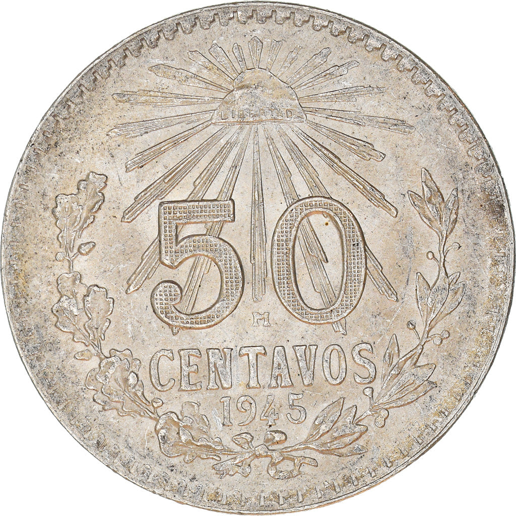 Coin, Mexico, 50 Centavos, 1945, Mexico City, MS(60-62), Silver, KM:447