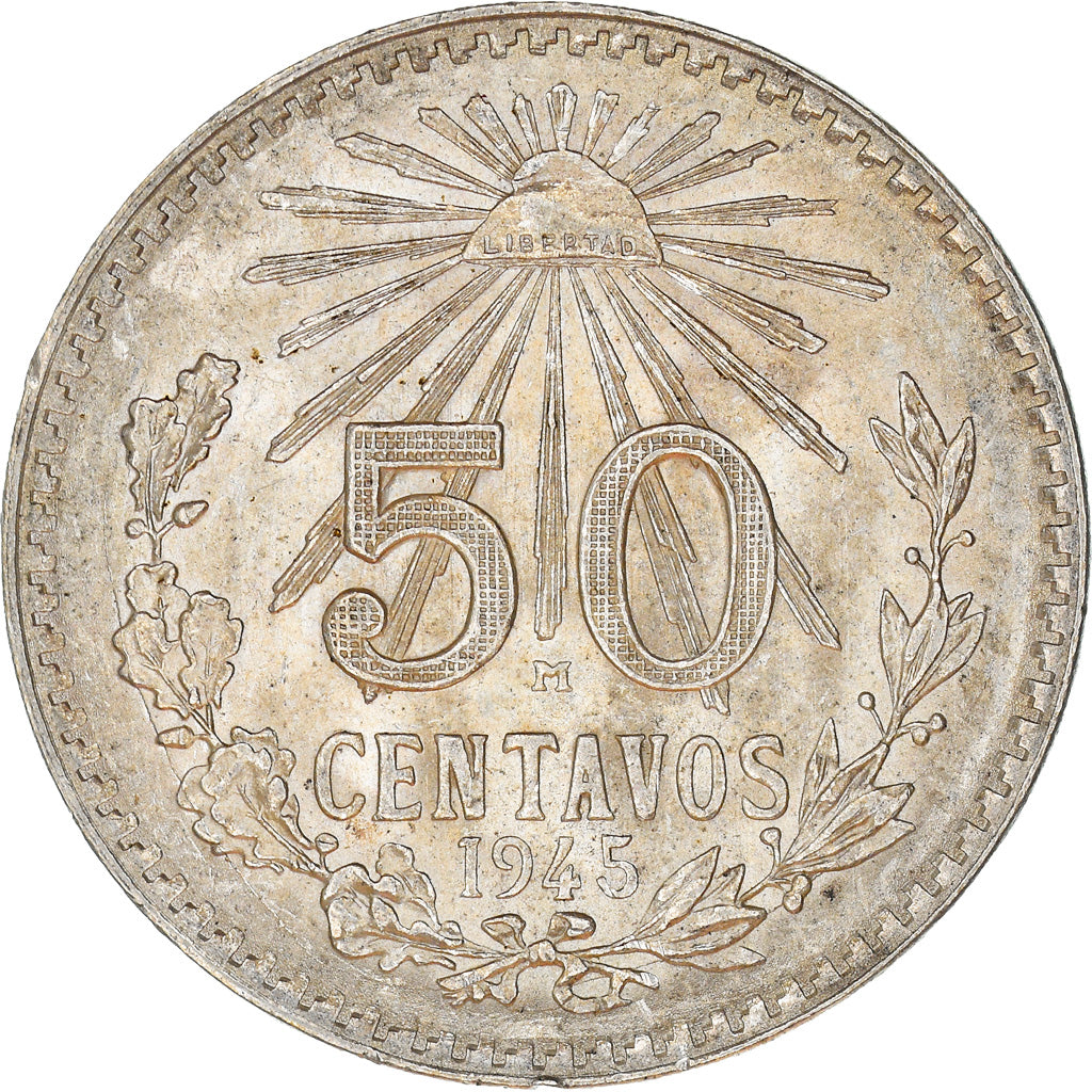 Coin, Mexico, 50 Centavos, 1945, Mexico City, MS(60-62), Silver, KM:447