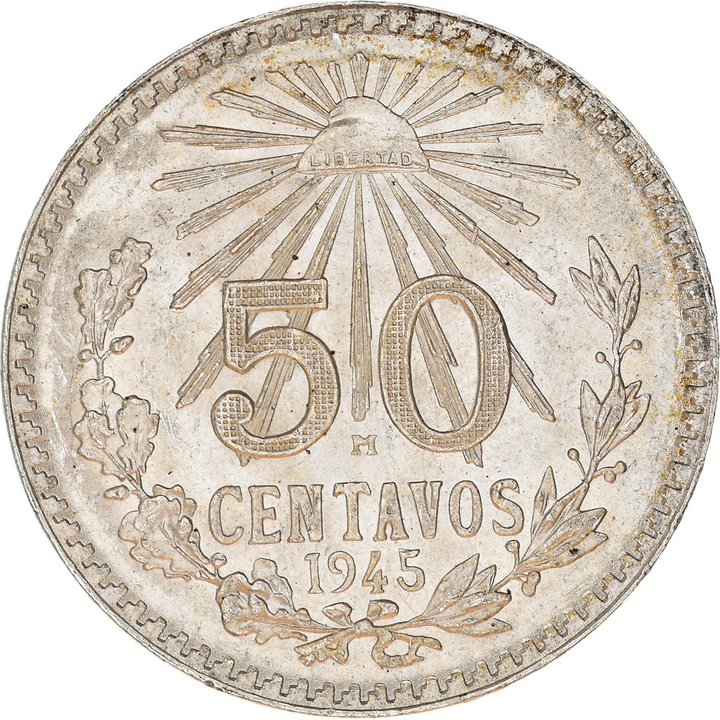 Coin, Mexico, 50 Centavos, 1945, Mexico City, MS(60-62), Silver, KM:447