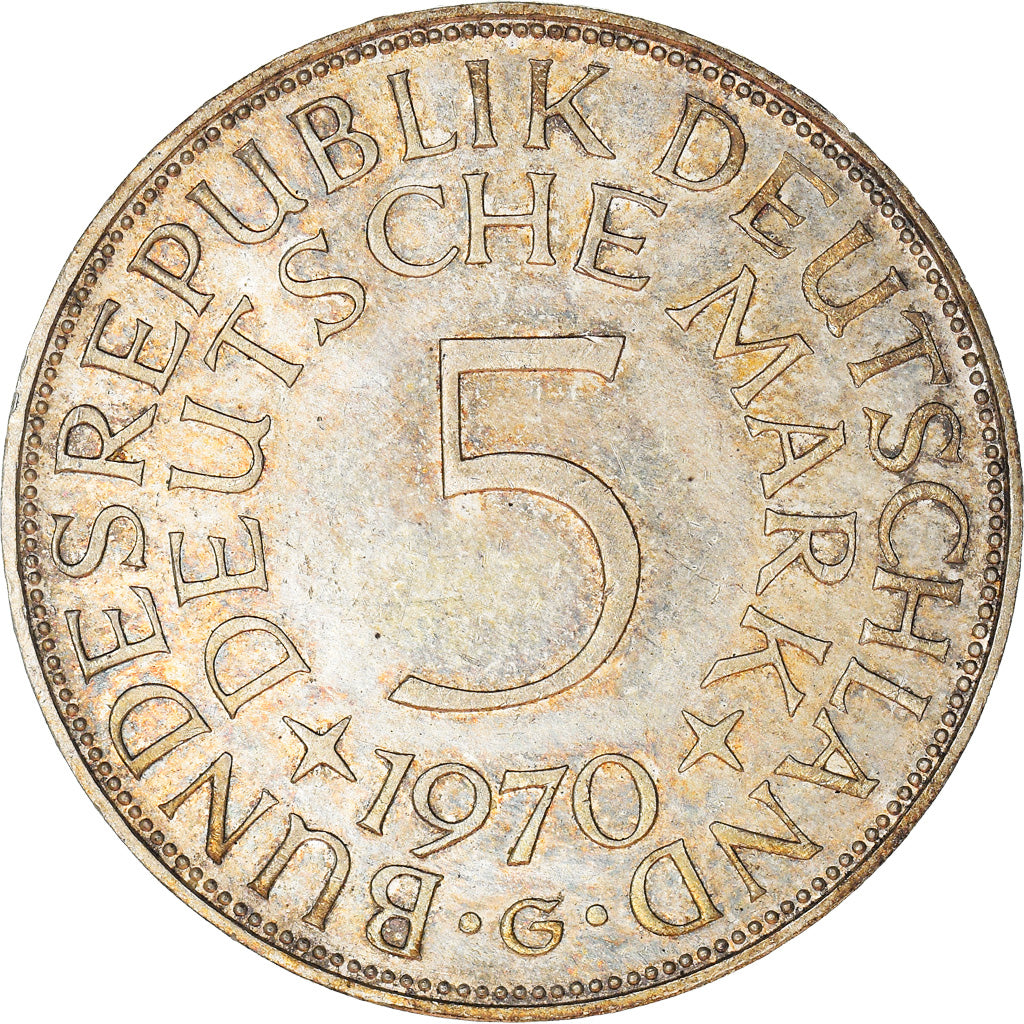 Coin, GERMANY - FEDERAL REPUBLIC, 5 Mark, 1970, Karlsruhe, MS(60-62), Silver