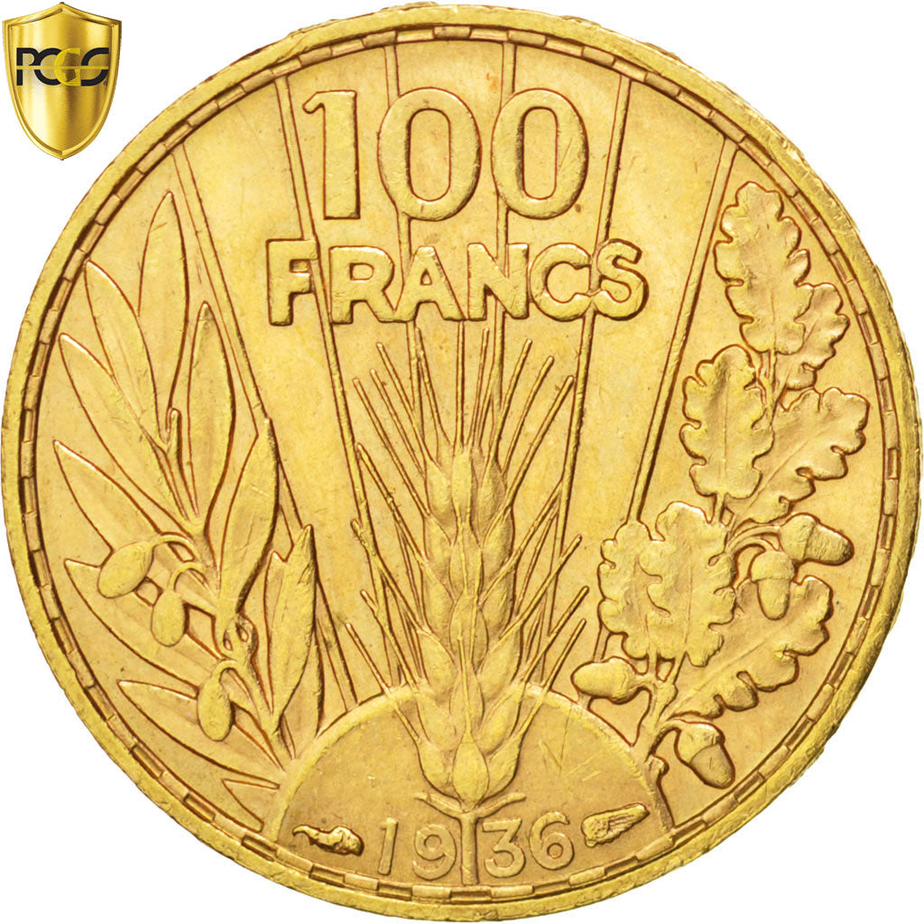 Coin, France, Bazor, 100 Francs, 1936, Paris, PCGS, MS64, MS(64), Gold, KM:880