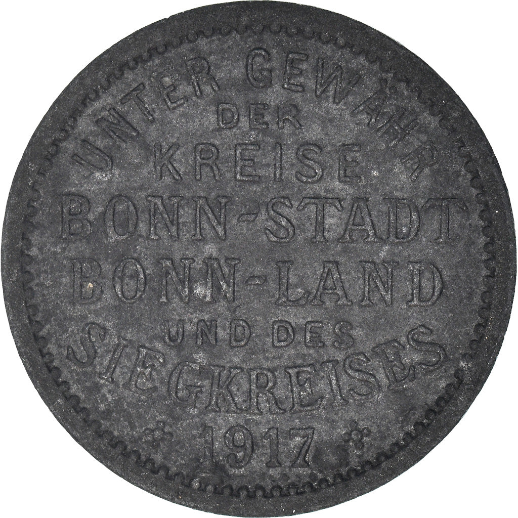 Coin, Germany, Bonn-Siegkreis, Bonn, 10 Pfennig, 1917, EF(40-45), Zinc