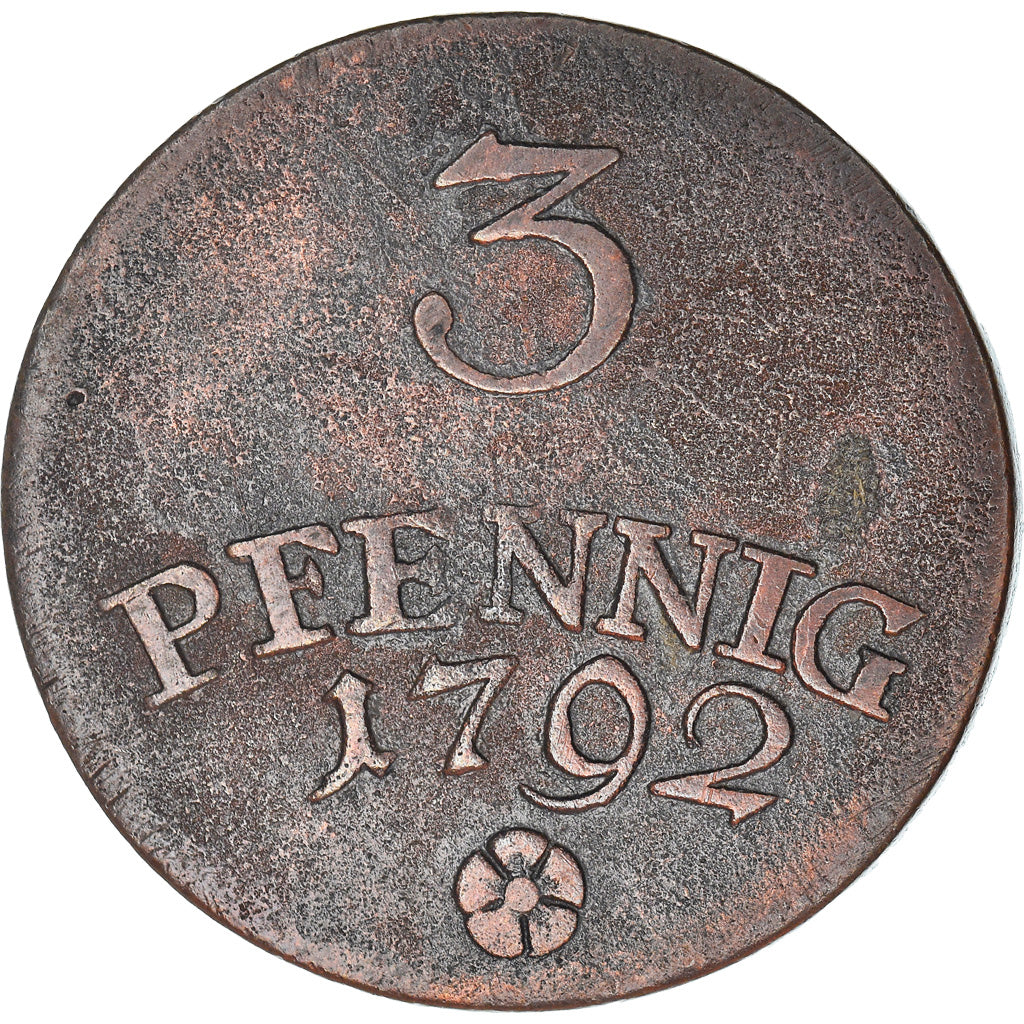 Coin, German States, SAXE-WEIMAR-EISENACH, Karl August, 3 Pfennig, 1792