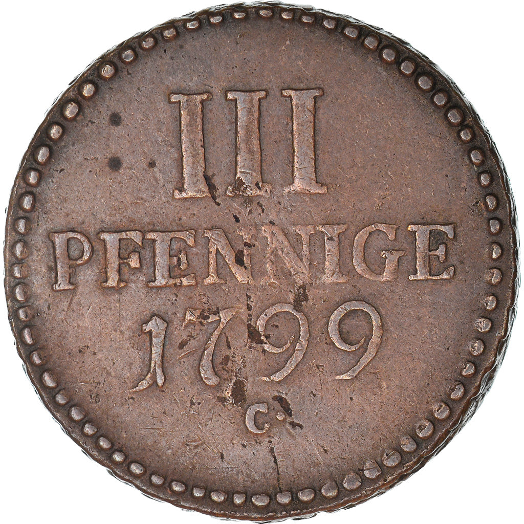 Coin, German States, SAXONY-ALBERTINE, Friedrich August III, 3 Pfennig, 1799