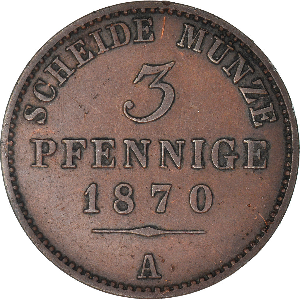 Moeda, Estados Alemães, SCHWARZBURG-SONDERSHAUSEN, G, 3 Pfennig, 1870