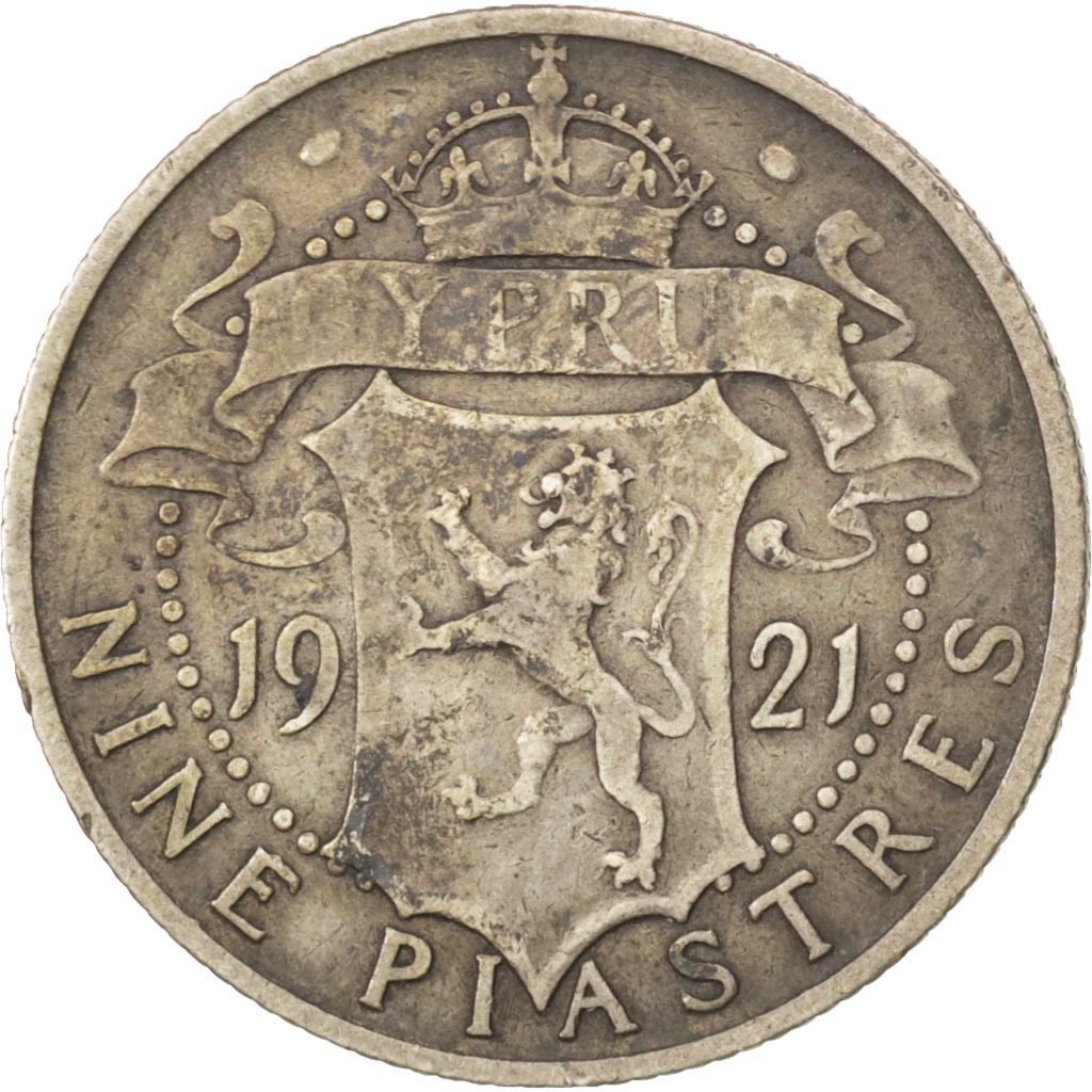 CYPRUS, 9 Piastres, 1921, KM #13, VF(20-25), Silver, 5.55