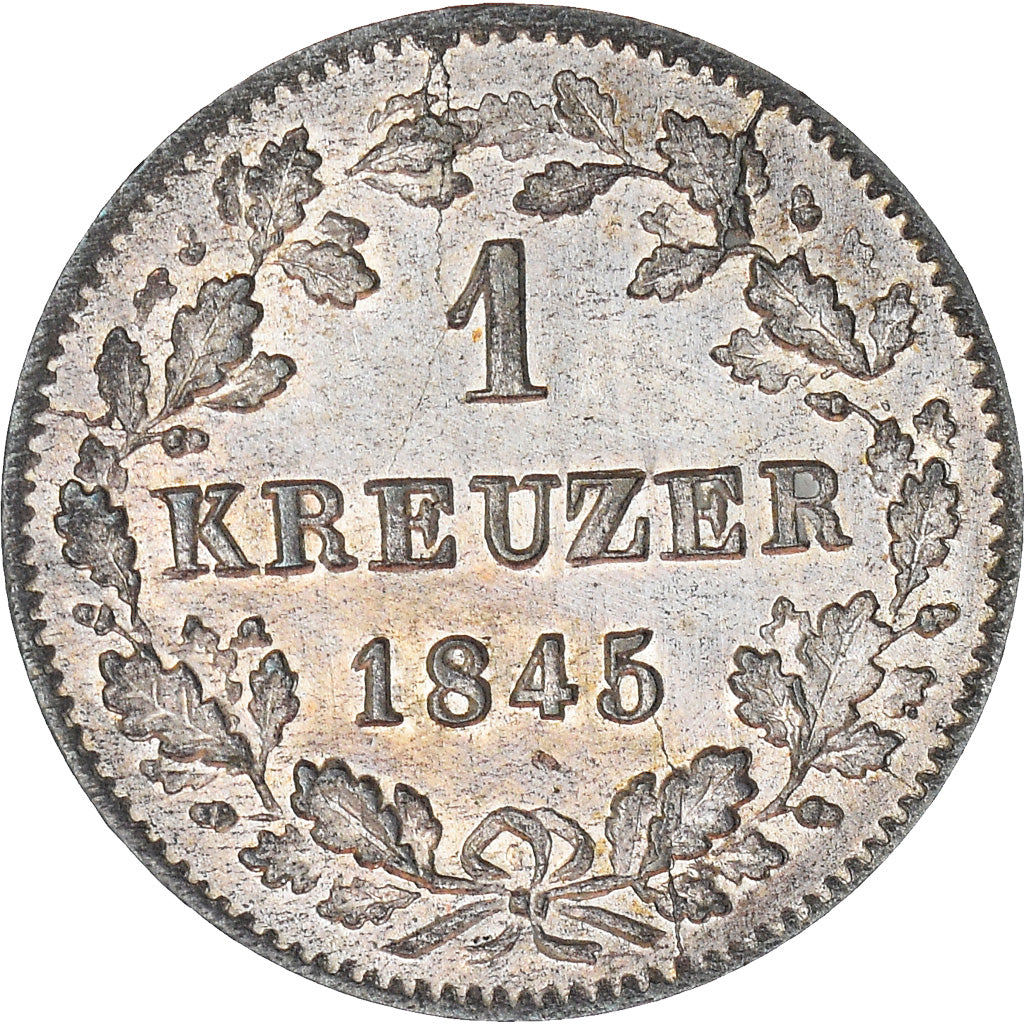 Coin, German States, WURTTEMBERG, Wilhelm I, Kreuzer, 1845, AU(55-58), Silver