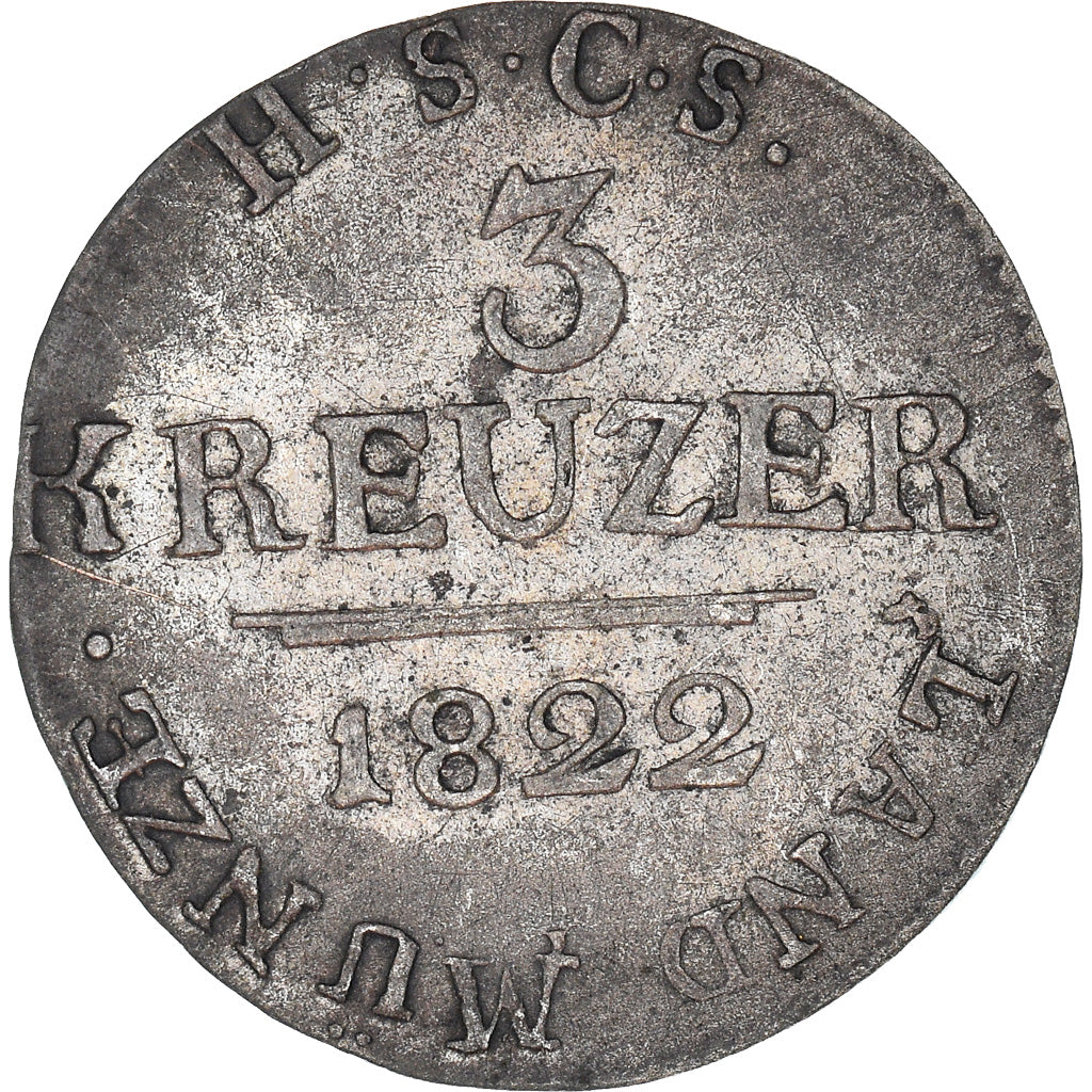 Coin, German States, SAXE-COBURG-SAALFELD, Ernst I, 3 Kreuzer, 1822, Saalfeld
