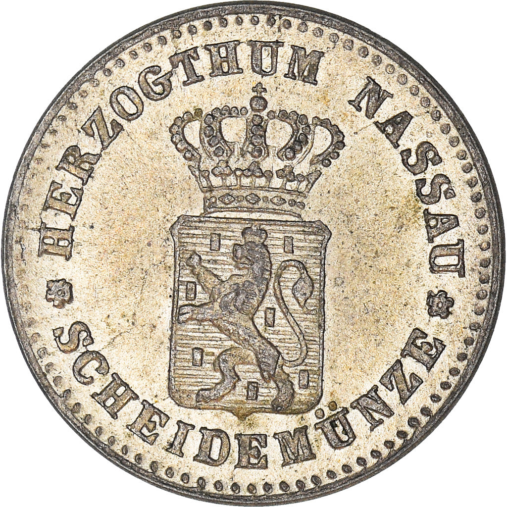 Moeda, Estados Alemães, NASSAU, Adolph, Kreuzer, 1861, Wiesbaden, AU(55-58)