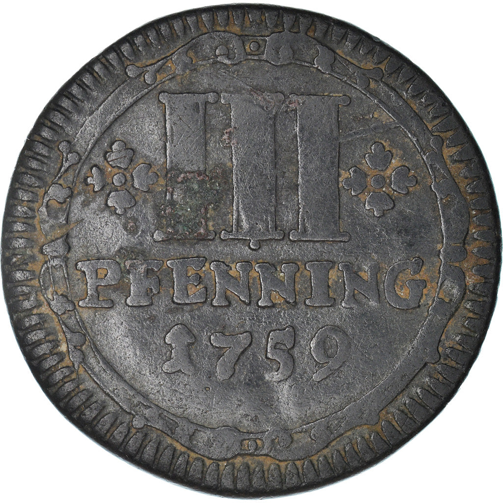 Coin, German States, MUNSTER, 3 Pfenning, 1759, VF(20-25), Copper, KM:430
