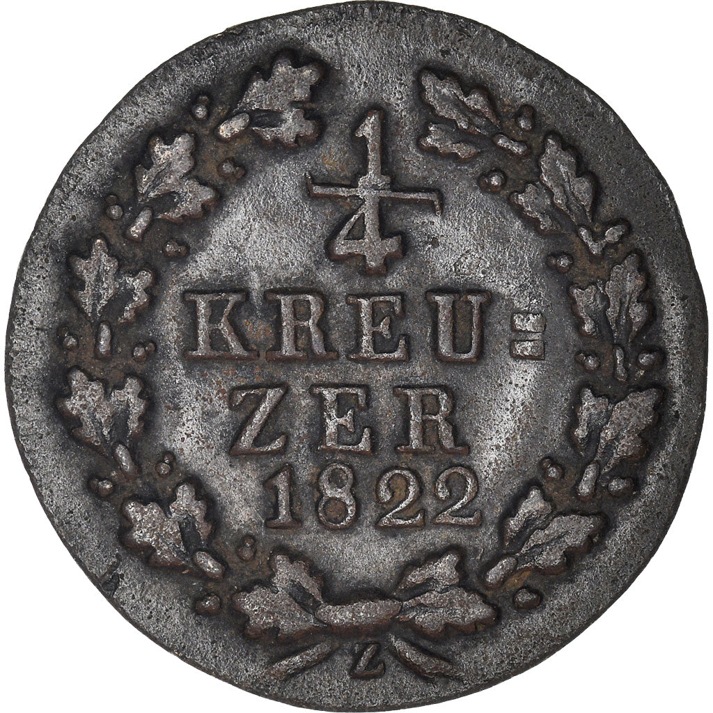 Monnaie, Etats allemands, NASSAU, Wilhelm, 1/4 Kreuzer, 1822, Wiesbaden, TTB