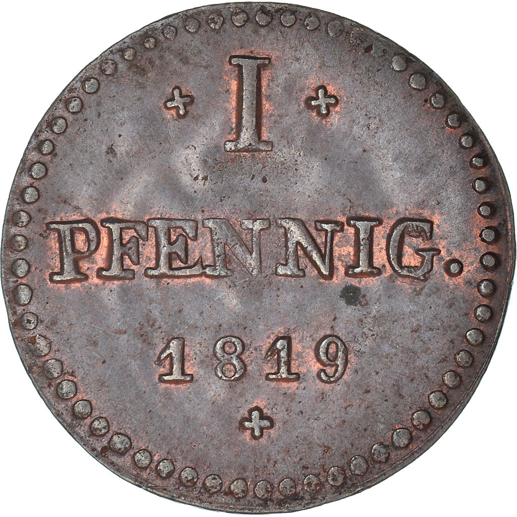 Moneta, Stati tedeschi, HESSE-DARMSTADT, Ludwig X, Pfennig, 1819, SPL-, Rame