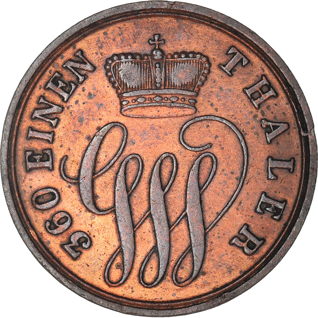 Coin, German States, SCHAUMBURG-LIPPE, Georg Wilhelm, Pfennig, 1858, AU(50-53)