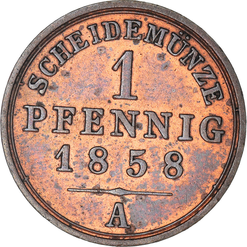 Coin, German States, SCHAUMBURG-LIPPE, Georg Wilhelm, Pfennig, 1858, AU(50-53)