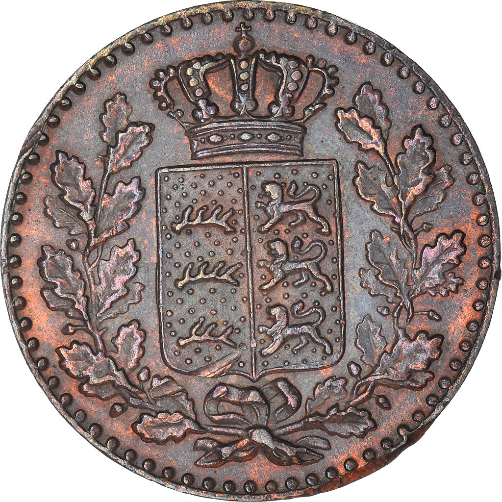 Münze, Deutsch Staaten, WURTTEMBERG, Karl I, 1/2 Kreuzer, 4 Pfennig, 1866, VZ