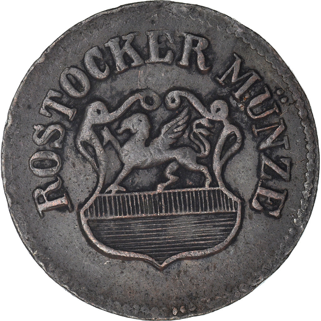 Coin, German States, ROSTOCK, 3 Pfennig, Dreiling, 1855, EF(40-45), Copper
